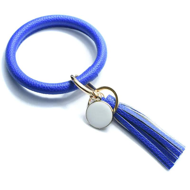 Bracelet pendentif pompon en cuir pur