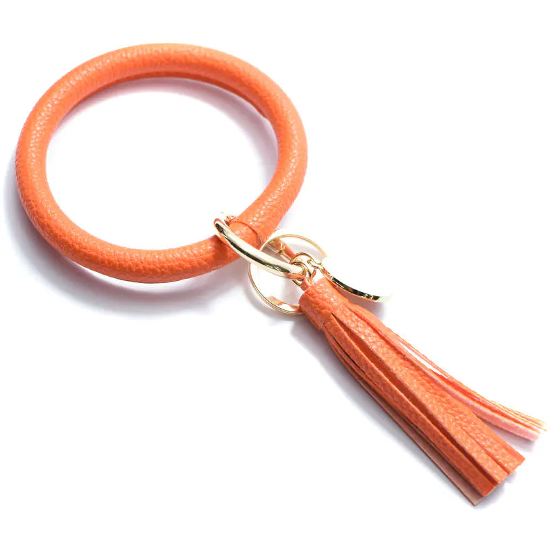 Bracelet pendentif pompon en cuir pur