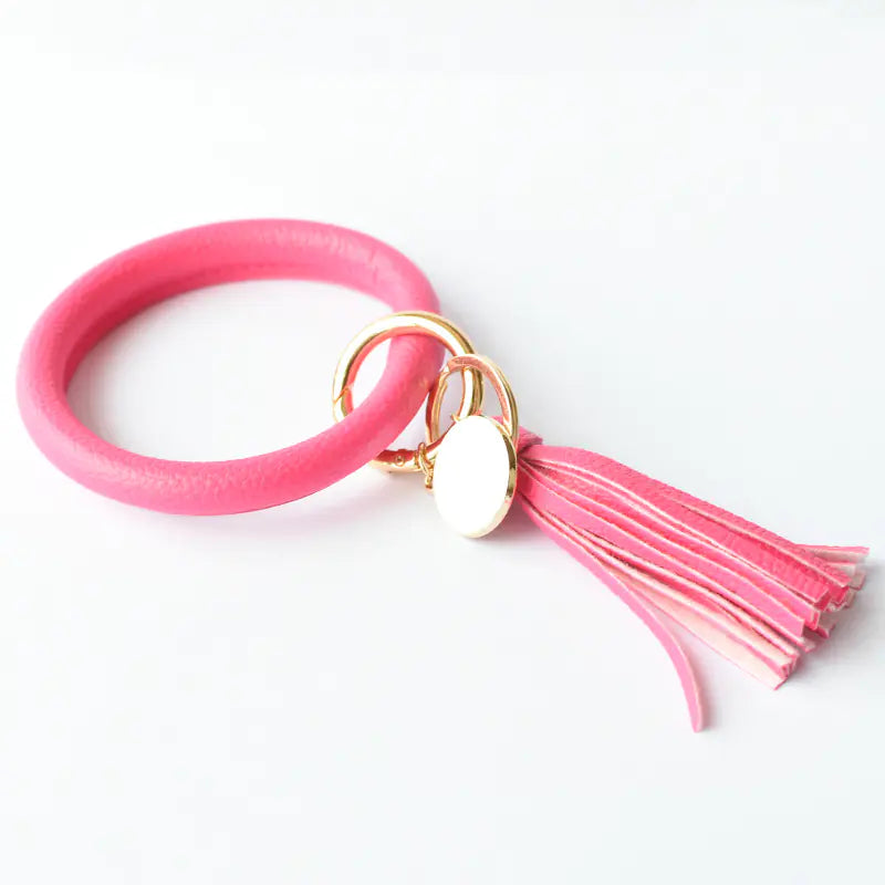 Bracelet pendentif pompon en cuir pur