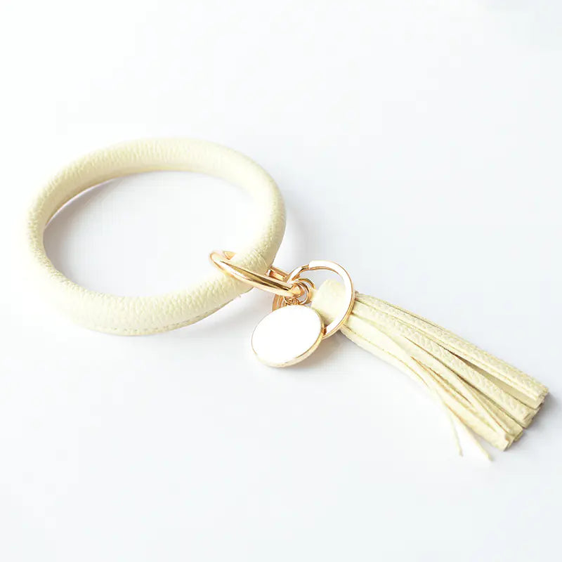 Bracelet pendentif pompon en cuir pur