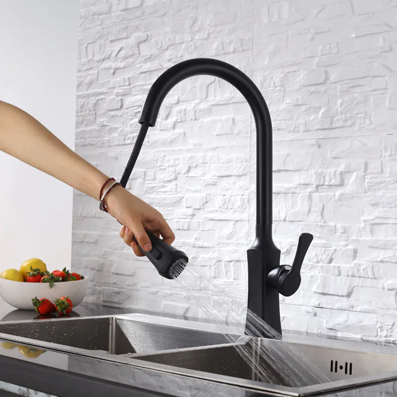 Robinet d'évier rotatif extractible noir pour eau chaude et froide