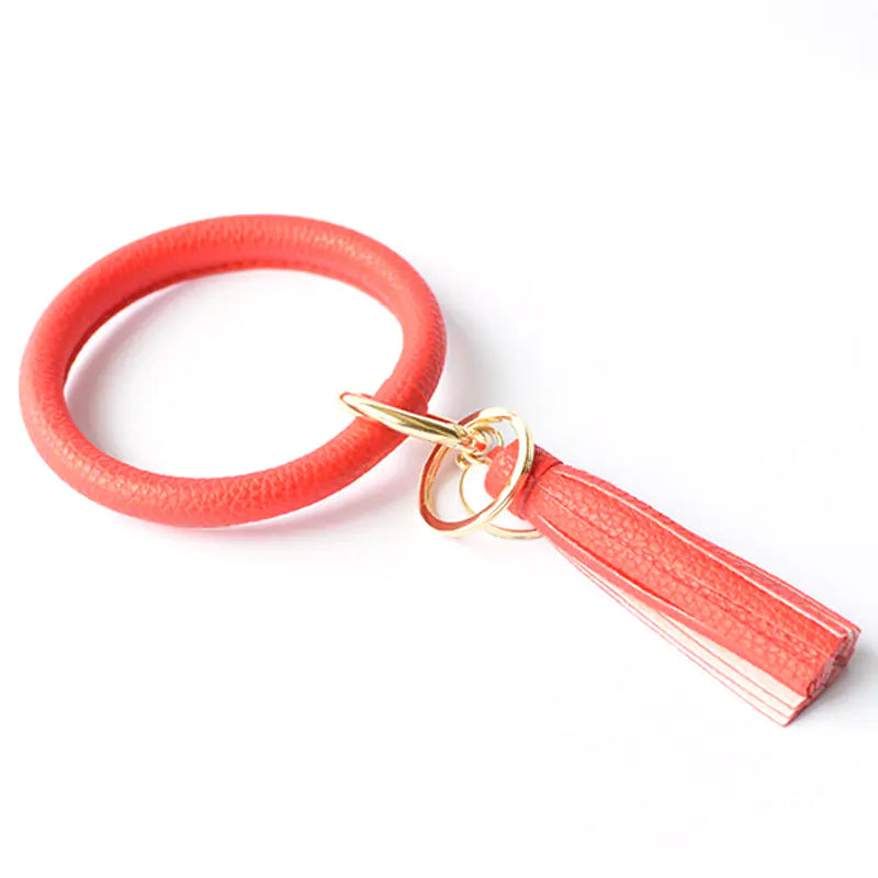 Bracelet pendentif pompon en cuir pur
