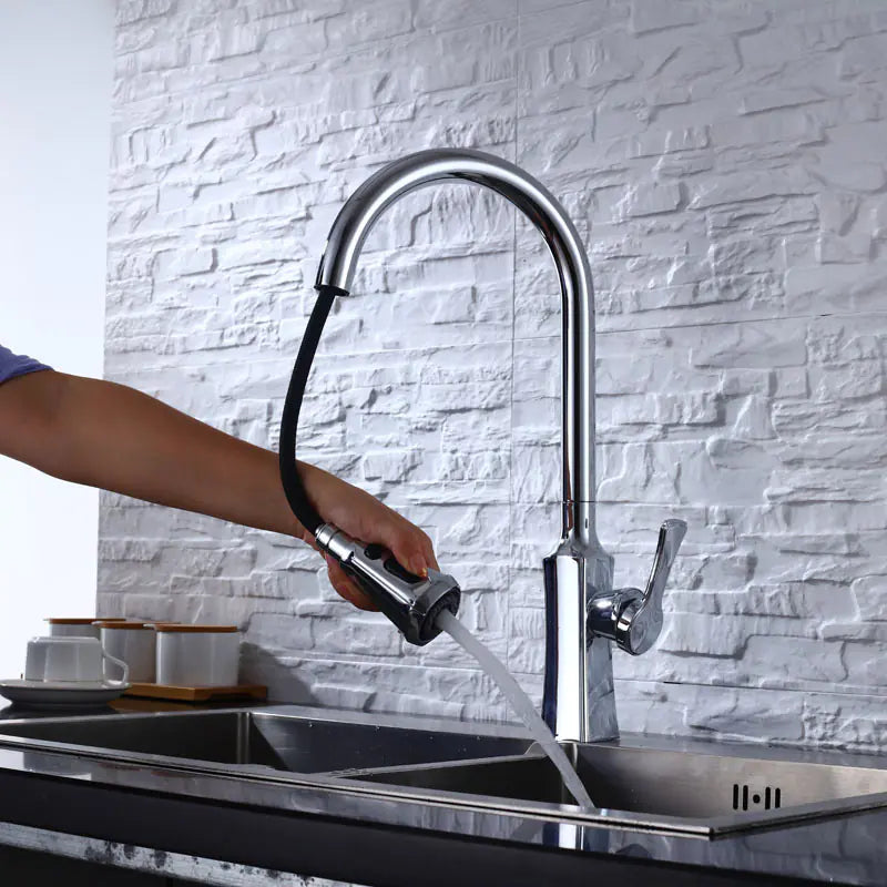 Robinet d'évier rotatif extractible noir pour eau chaude et froide