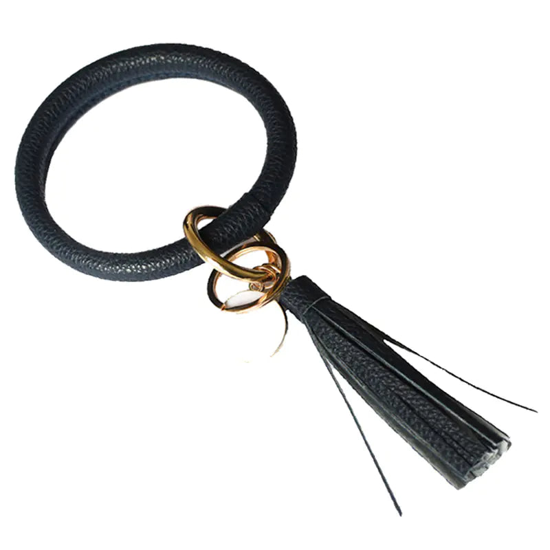 Bracelet pendentif pompon en cuir pur