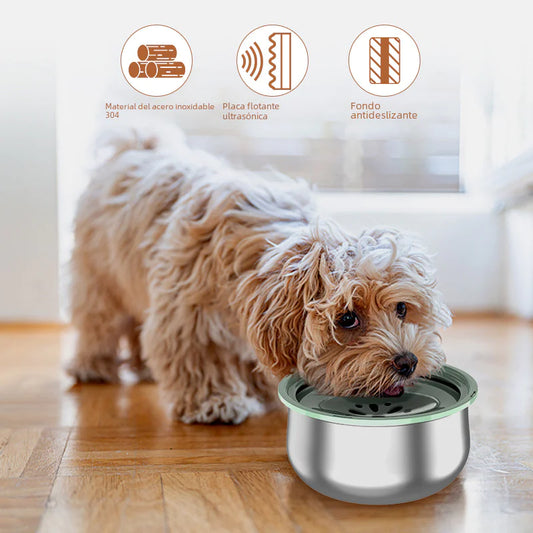 Grand bol d'eau pour animaux de compagnie en acier inoxydable avec protection anti-éclaboussures