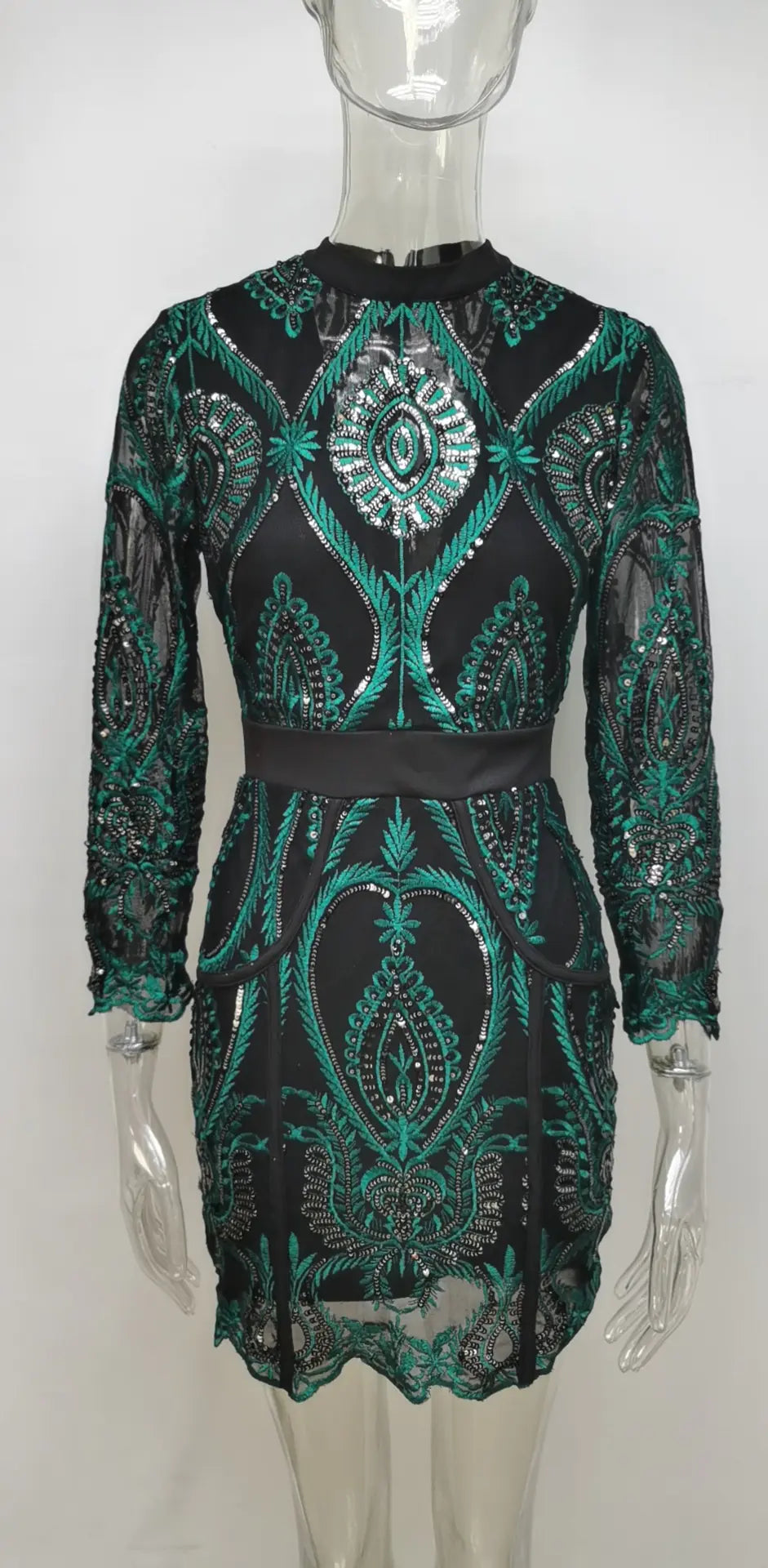 Robe moulante à manches longues et paillettes, nouvelle tendance 2020
