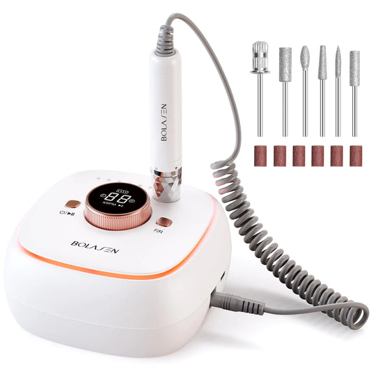 BOLASEN Ponceuse à ongles professionnelle sans balais 40 000 tr/min 7 800 mAh Rechargeable Lime à ongles électrique sans fil Retrait rapide pour ongles en gel acrylique Démarrage et arrêt automatiques Parfait pour une utilisation en salon HaloDrill 10