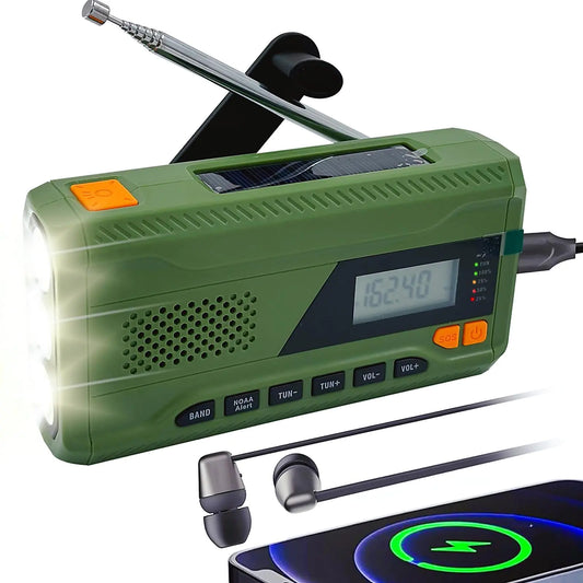 Radio d'urgence solaire à manivelle iRonsnow 4 500 mAh, radio portable d'alerte AM/FM/NOAA avec affichage numérique, lampe de poche LED et prise casque, alarme SOS à 3 voies pour les urgences intérieures/extérieures