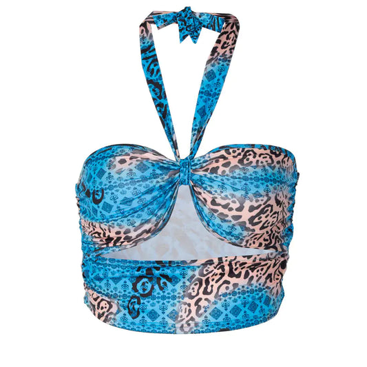 Haut dos nu à volants et motif camouflage floral pour femme